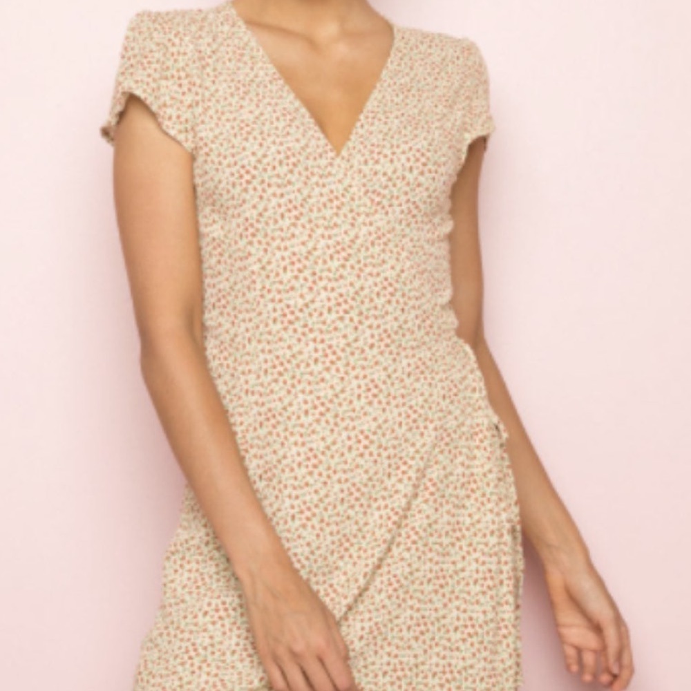 Brandy Melville Yellow Floral Wrap Dress